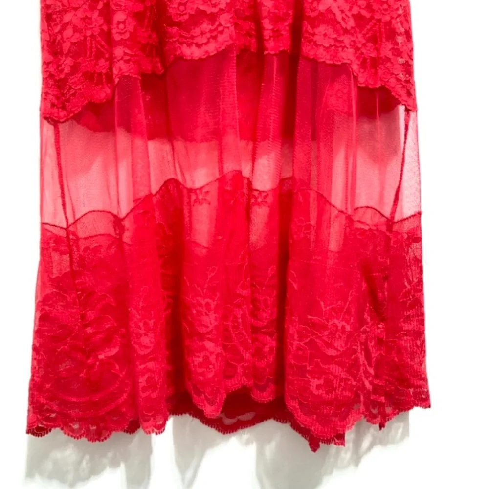 Women’s Red Sexy Sheer Chemise Lace Slip